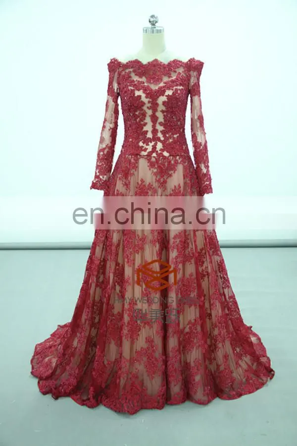 Zuhair Murad Dresses Price Red Carpet Long Sleeve Lace Celebrity Dress HMY-D170 Real Model