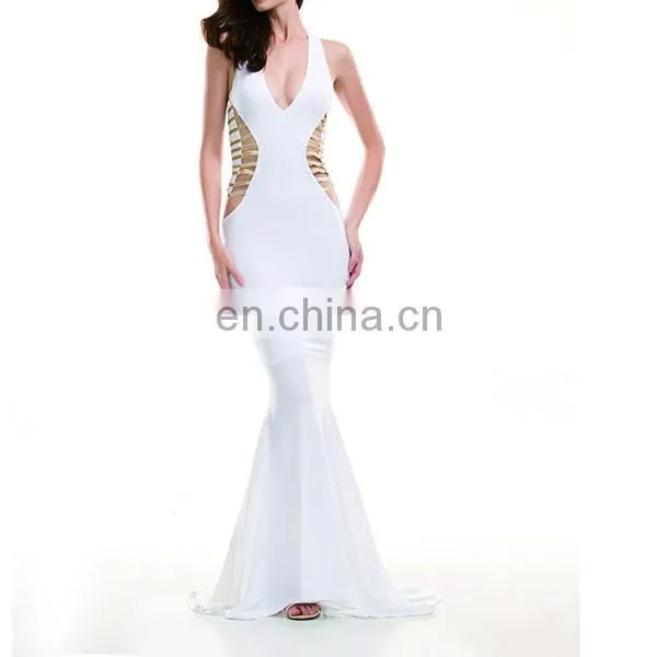 Sexy V-Neck white Cut Out Maxi Dress