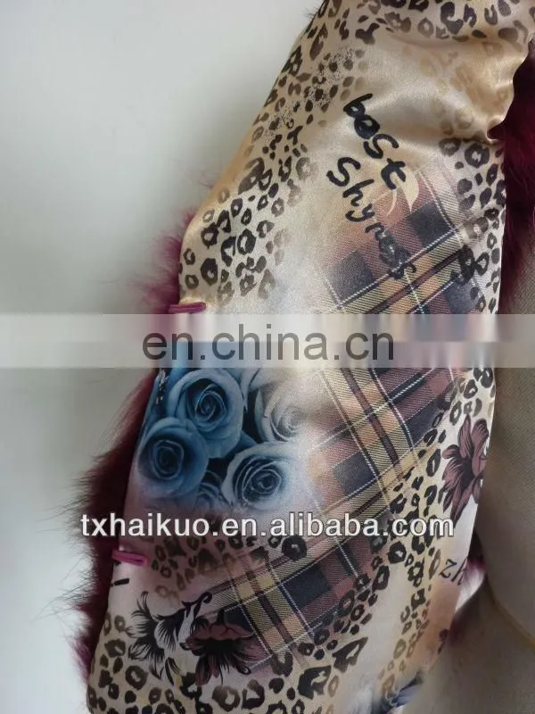 2013 new dyed pink and black color reccoon fur vest with two hook eyes closed, 100% polyester lining