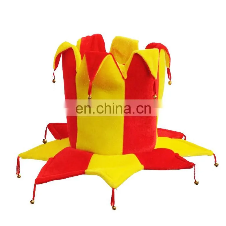 MCH-1166 Wholesale Party Carnival funny plush adult shiny women pink jester clown foam Hats with bells for adults