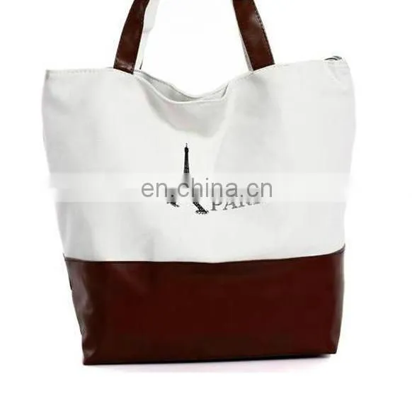 Paris mark double using Cheap durable canvas Satchel handbag