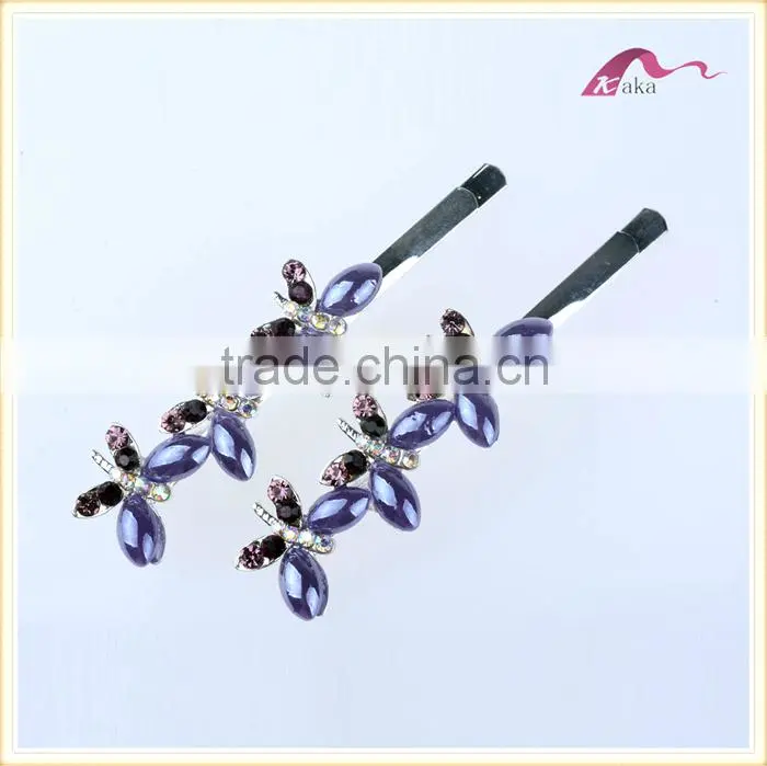 Wholesale Price New Arrival Multi Colors Elegant Hair Grips Metal Crystal Decorated Butterfly Ceramic Beads Hair Clips For Gifts