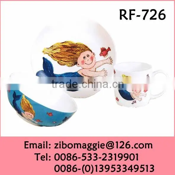 White Porcelain 3pcs Breakfast Set with Custom Printing for Cheap Dinnerware