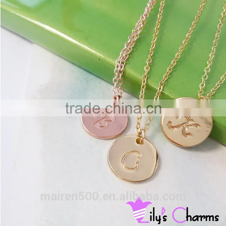 2015 New hot Monogram charm initial letter disc necklace jewelry