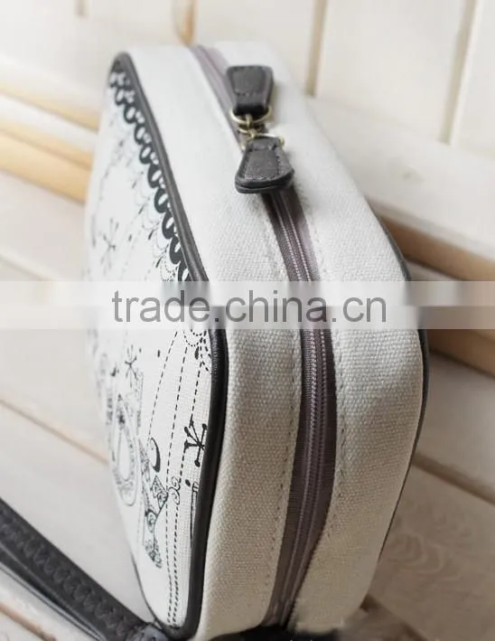 Practical colorful flower printing canvas cosmetic bag with pu zipper head