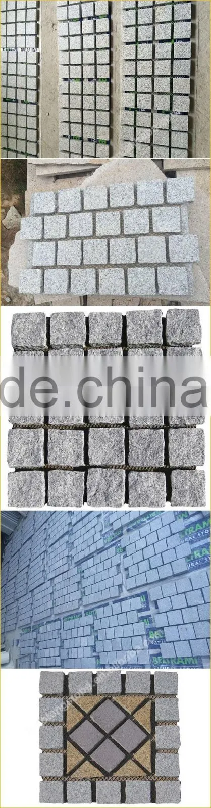 Wellest G658 G603 Mixed Meshed Granite Paving Stone,Cobble and Cube Stone on Meshed,Five Faces Natural,Bottom Saw Cut