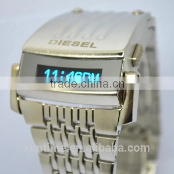 machine cat head stainless steel back metal bracelet watch lcd display