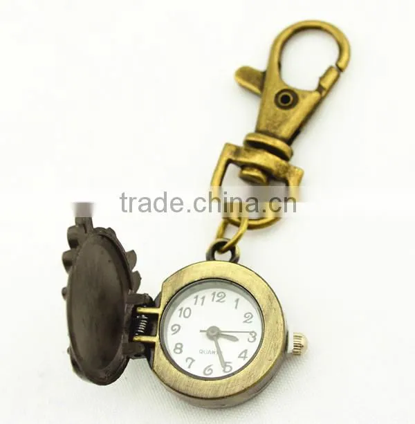 custom key chain watch with retro metal bronzed chain spider pocket watch