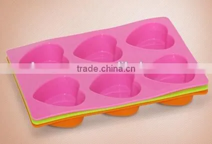 High quality heart shaped silicone heart 6 cups cake mould