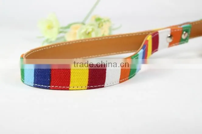 rainbow color small MOQ PU leather dog leash wholesale