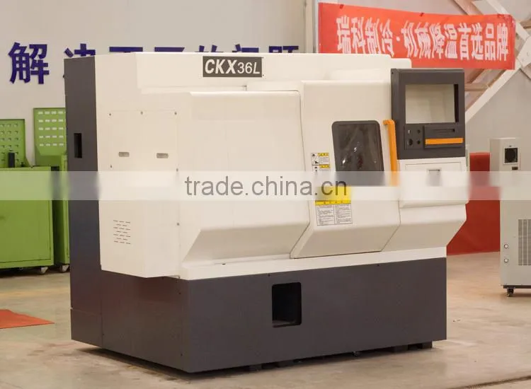cnc lathe machine CKX36L slant bed design 5" hydraulic chuck gang tool living tool turret linear guideway
