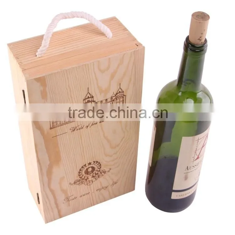 high quality custom wholesale natural pine wood wine box for double bottles