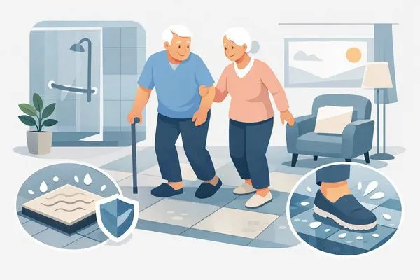 Anti-Slip Floor Tiles for Aging People Living Safely