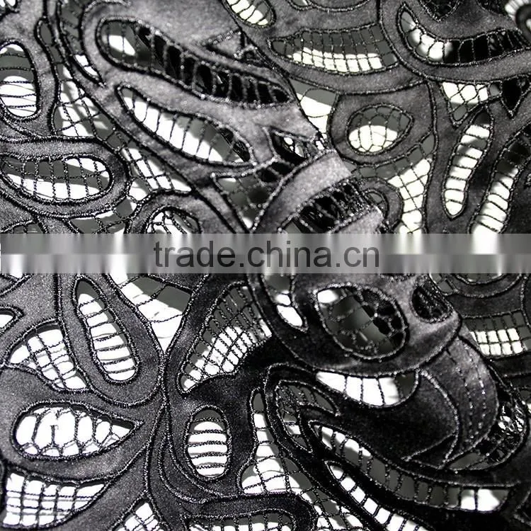 2016 hot selling style gentle solft water soluble black embroidery textile fabric chemical lace Europe