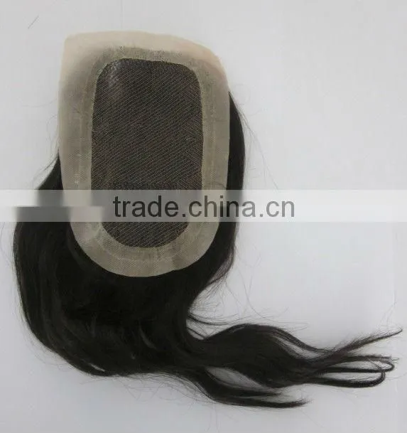 human hair silk PU base top lace front closure hair pieces