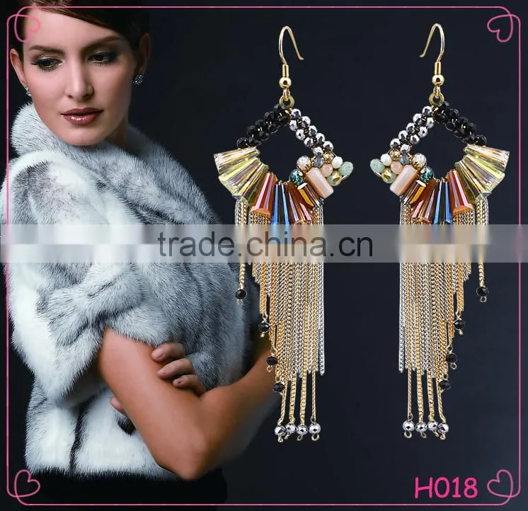 2015 fashion handmade crystal beaded tassel earrings for beautiful women wholesale