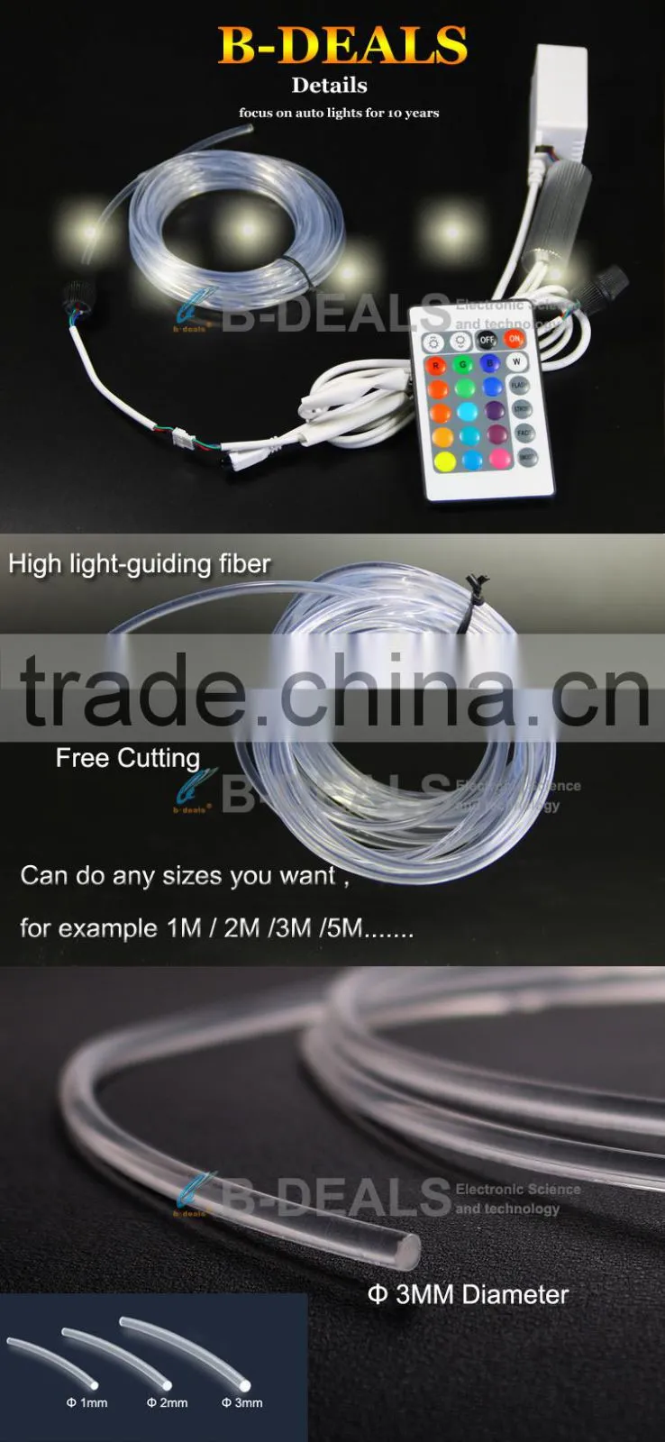 12V super bright RGB color changing Car Interior Accent Lighting 3MM fiber atmosphere decoration light
