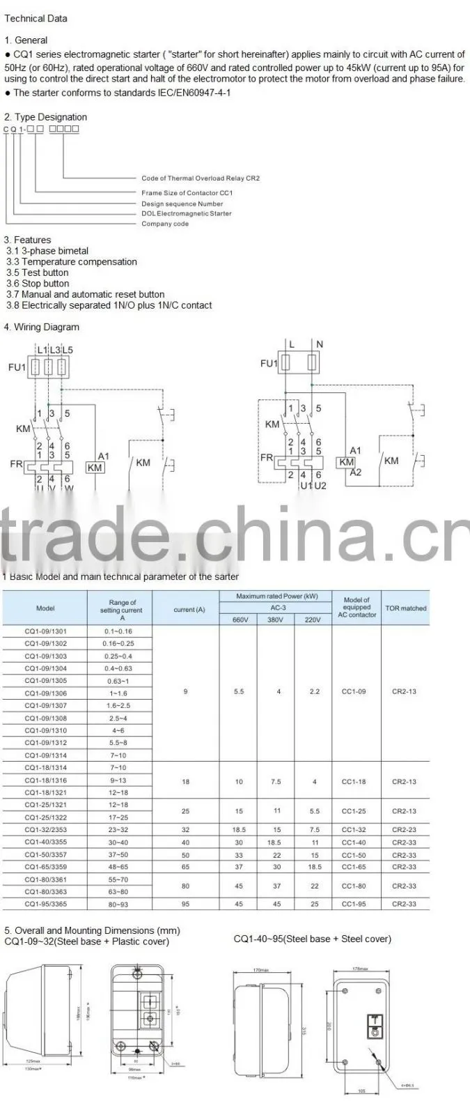 Industrial Controls,CQ1 Dol Electromagnetic Starter CQ1-09/18