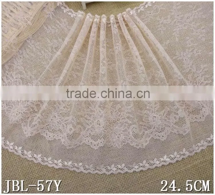 China Factory Fashion New Design Wide 9.64" Eslatic Skin Color Soft Spandex Nylon Warp Knitted lace trim