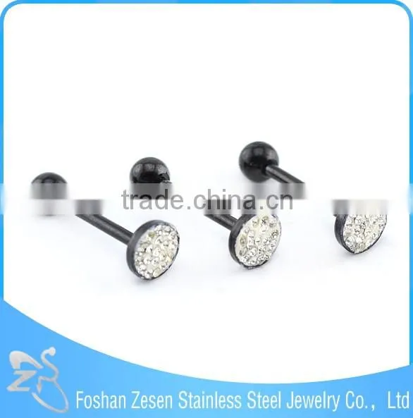 316L Black Steel White Crystal Heart Tongue Plug Body Jewelry