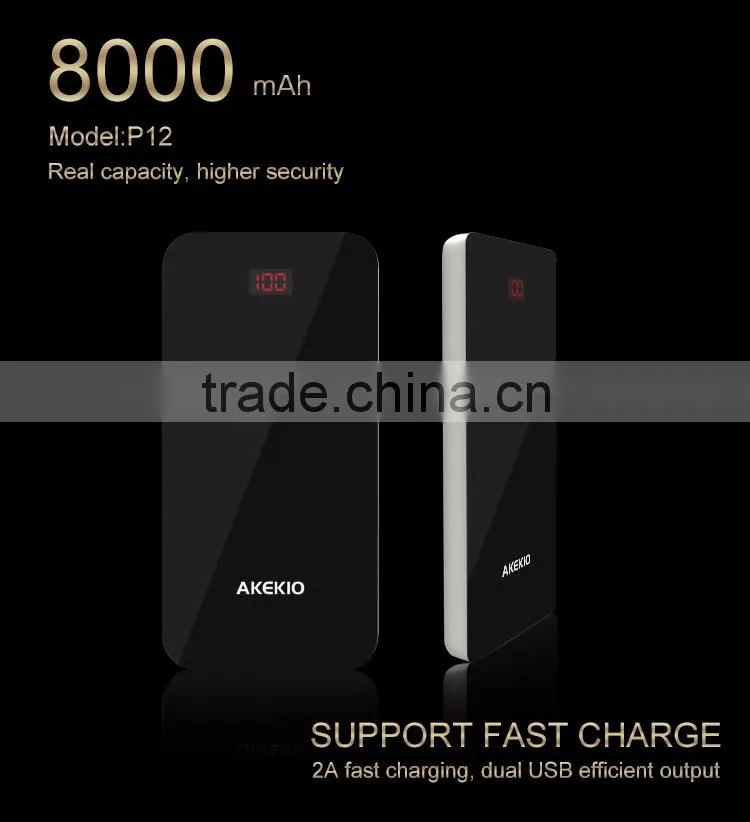 2016 fashion power indicator Li polymer 8000mAh mobile power bank portable charger