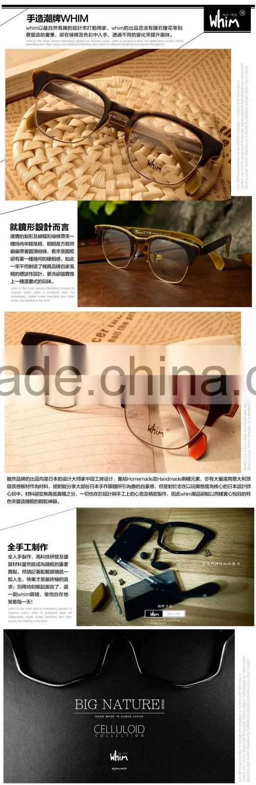 Whim Brand Designer Hand Made Half Rim Retro Myopia Acetate Glasses Frame