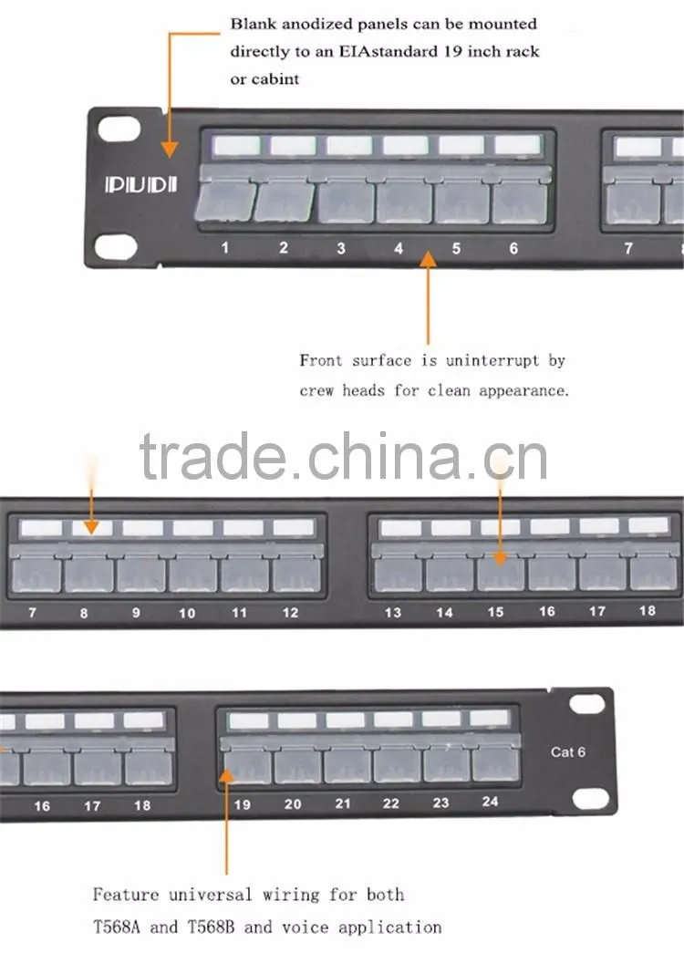 LED light cat6 patch panel network, cat6 patch panel 24 port