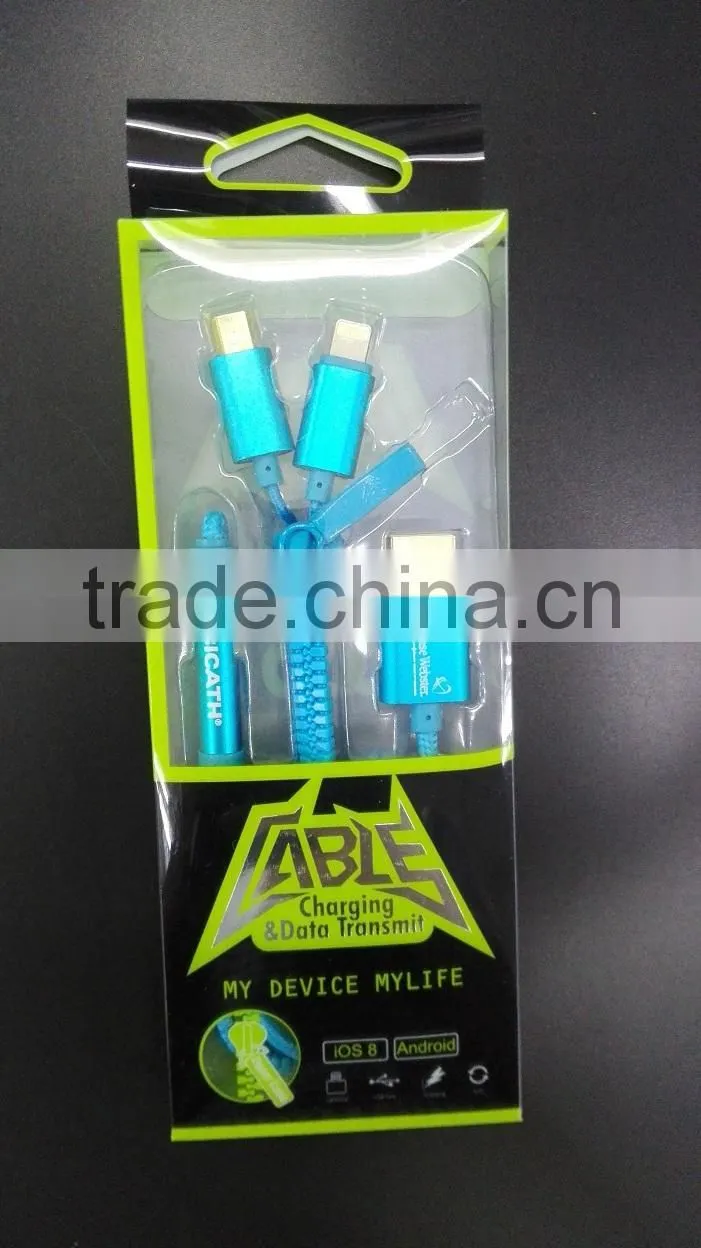 zipper usb data cable 2 in 1 good quality zipper cable