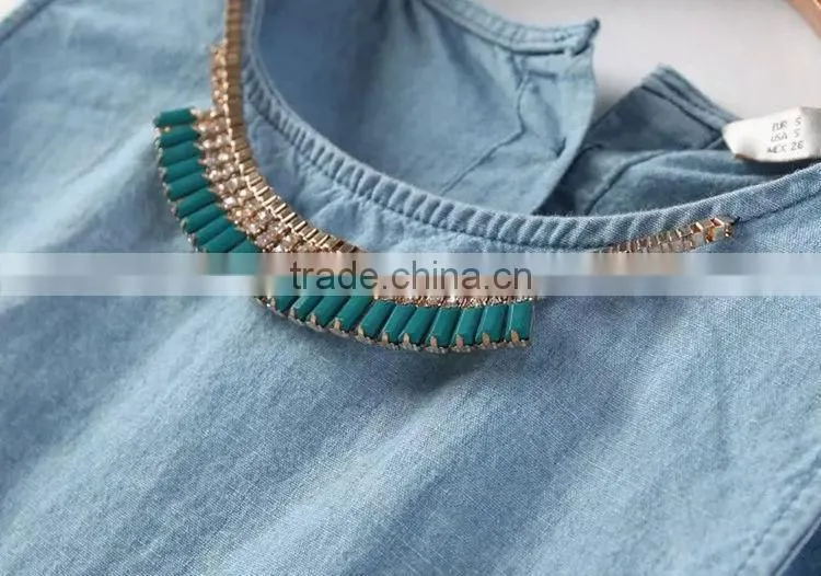 2014 new design Ladies sleeveless denim dress women light bule denim jeans dress