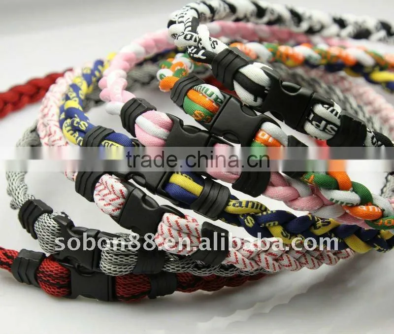 Titanium Tiny 3 Ropes Braided Baseball Necklace/energy germanium tornado braided ion necklace