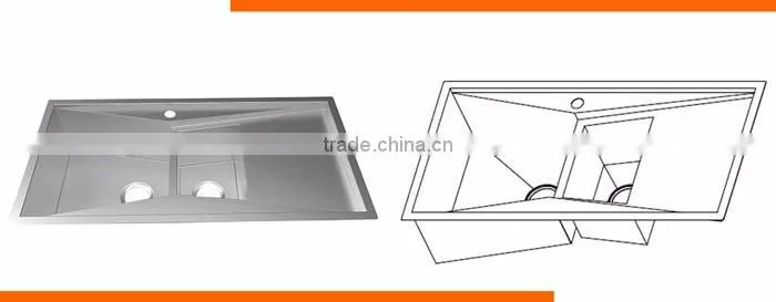 Wholesale 2 hole 304 ss double washing bowl drainboard kitchen sink