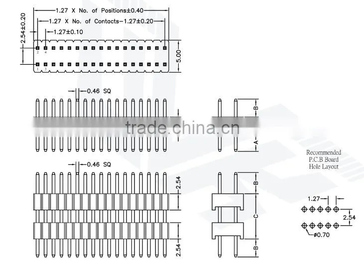 50 Pins 1.27*2.54mm Pitch Dual Row Straight Dip Type Pin Header