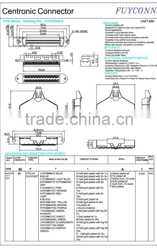 TYCO RJ21 Straight cable exit Centronics Connector 25 pairs Plug type IDC Connector 2.16in centerliner