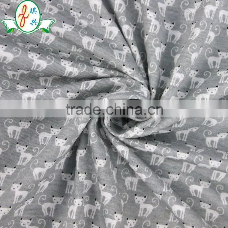 CUTE CAT printing knitted fabric for garment fabric