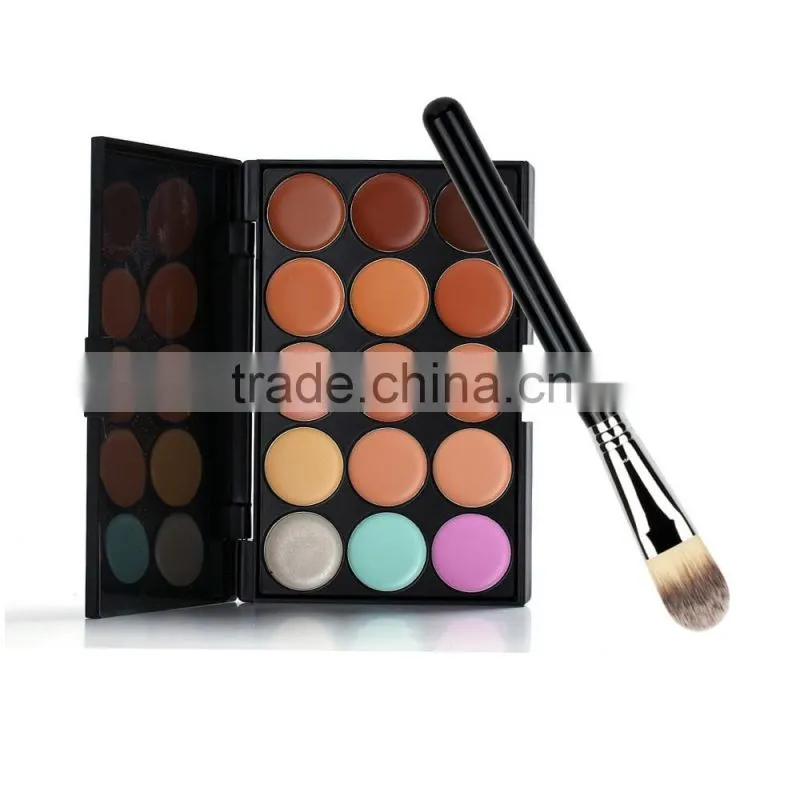stock hot seller 15 color concealer foundation cream foundation makeup palette with cosmetic brush