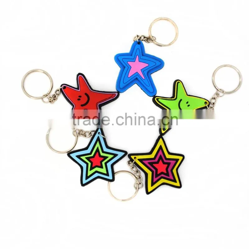Wholesale 2D custom Hot selling shiny star shape Soft PVC Rubber Keychain