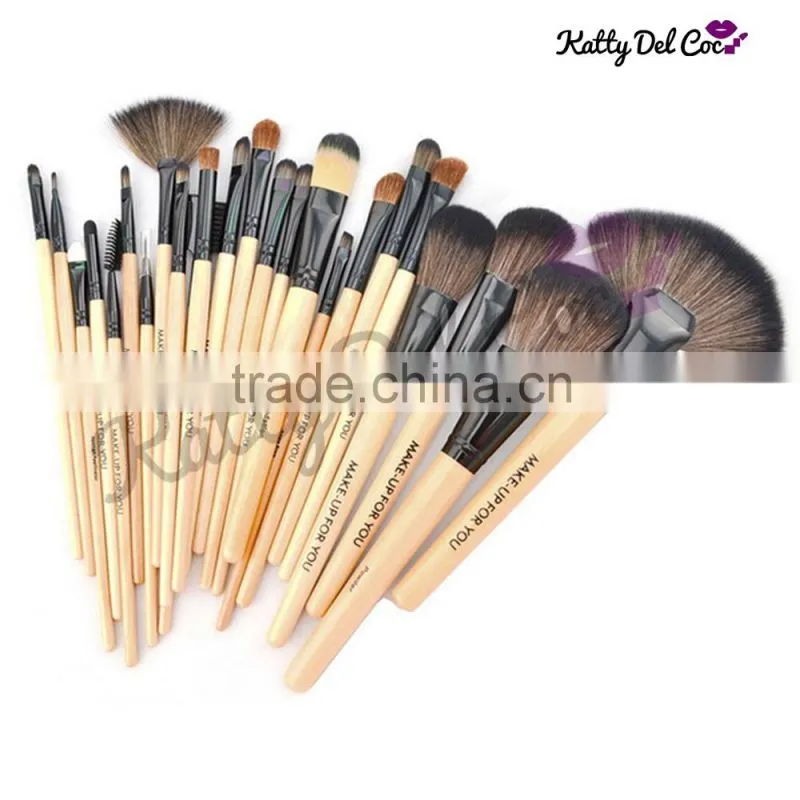 wood color 24pcs makeup brush Professional 24pcs custom logo makeup brushes set PU bag