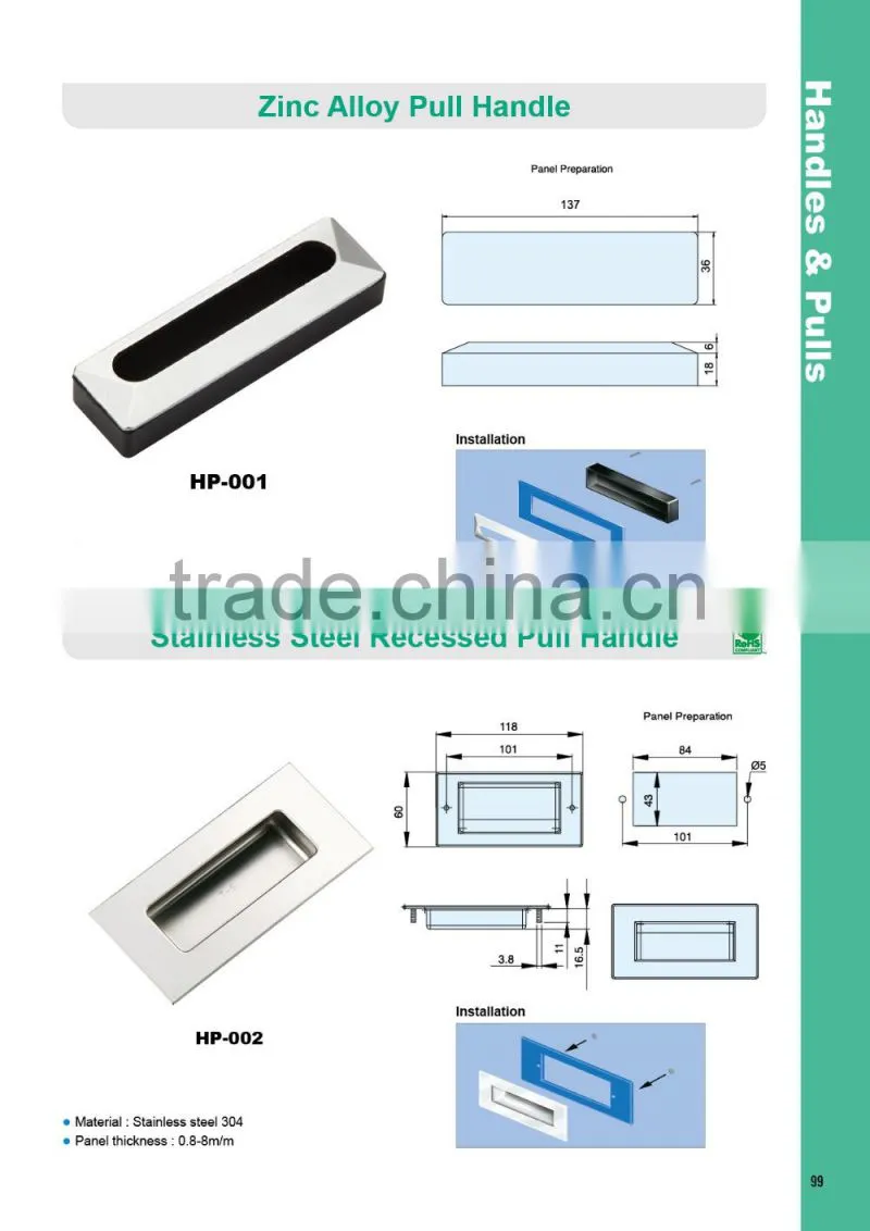 Harbor facilities push pull Recessed Cabinet stainless steel pull handles