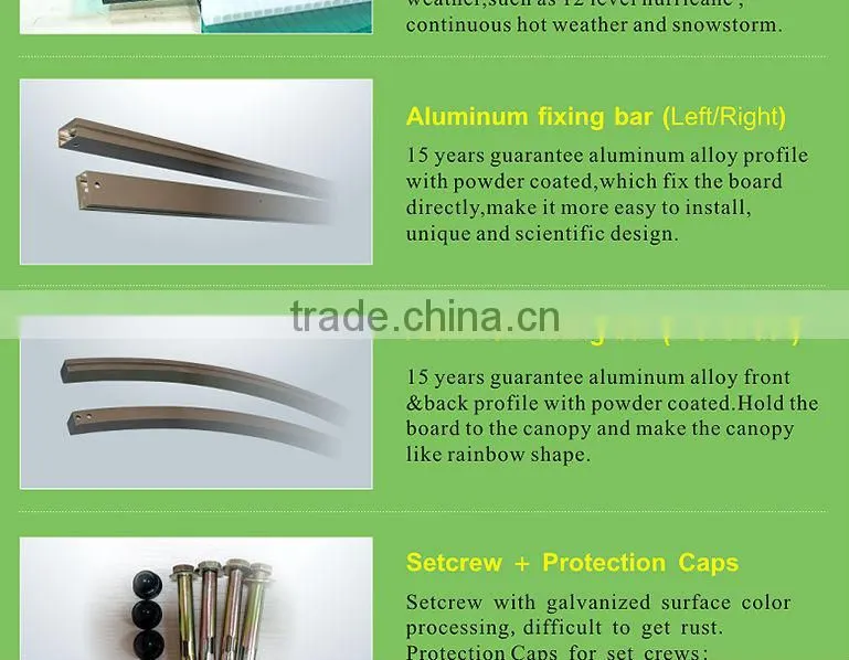 Elegant shade Popular design! outdoor polycarbonate aluminium door awnings lowes size 1200x1600mm