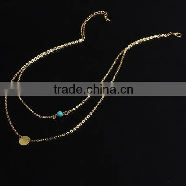 copper beads short model thin gold chain necklace