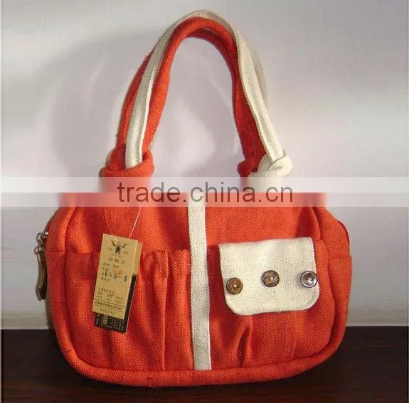 wholesale cheap women flax tote bags with zipper 156-1