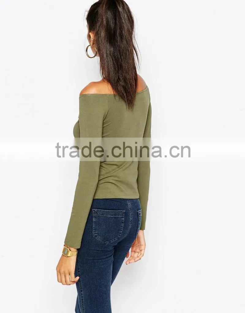 2016 womens wholesale clothing off shoulder tops with long sleeves women blouse