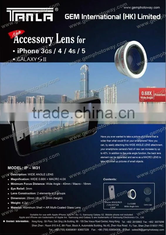 wide angle lens IP-W31 Mobile phone lens Mobile Phone Housings