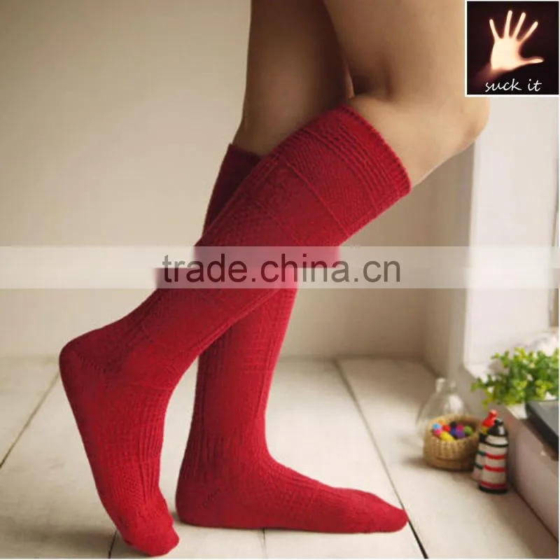 custom Women Girl Cotton knit Knee High Socks with Solid Color