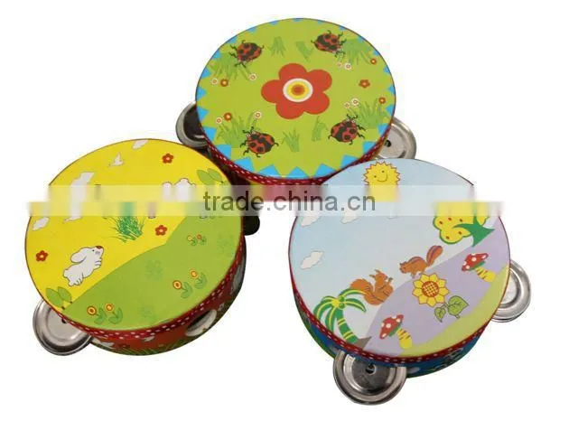 Hot sale high quality Cartoon kids wooden musical tambourine musical instruments toy