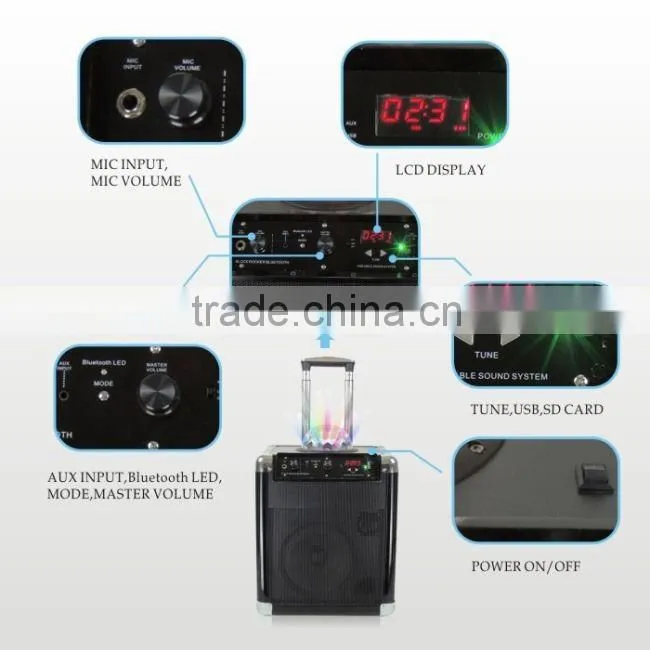 HOXEN 40W 8inch portable trolley party speakers with disco ball light show