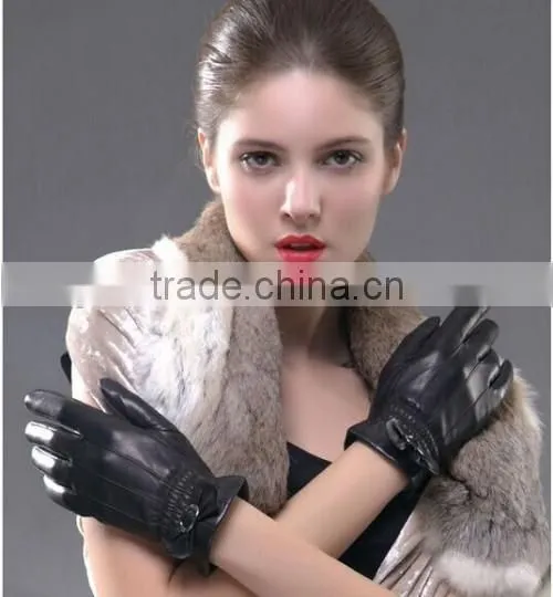 High Quality Custom Sexy Women Leather Gloves Genuine Black Sexy Women Leather Gloves