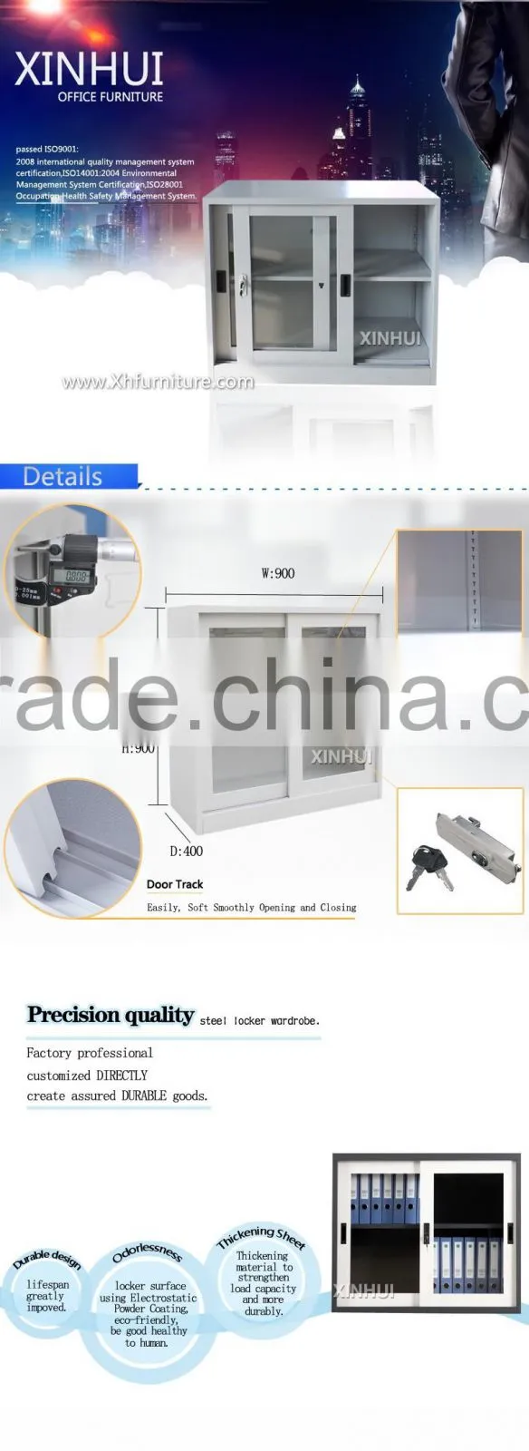 sliding glass door steel small cabinets for office