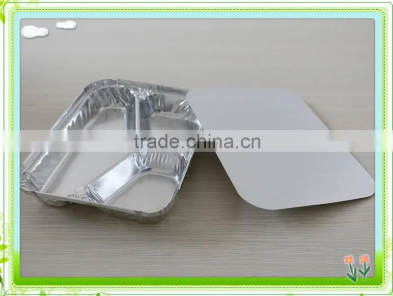 Disposable 3 compartments Aluminum Foil Food tray with lid