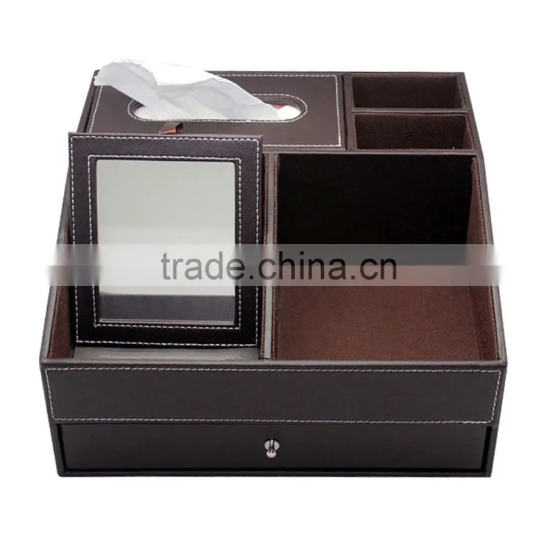 Custom design leather make-up comstic storage box with mirror